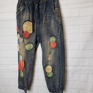 Li Sweet Dream Women's Harim Style Patchwork Ankle Jeans Baggy Pants